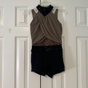 Taupe & Black Sequin Dance Leotard